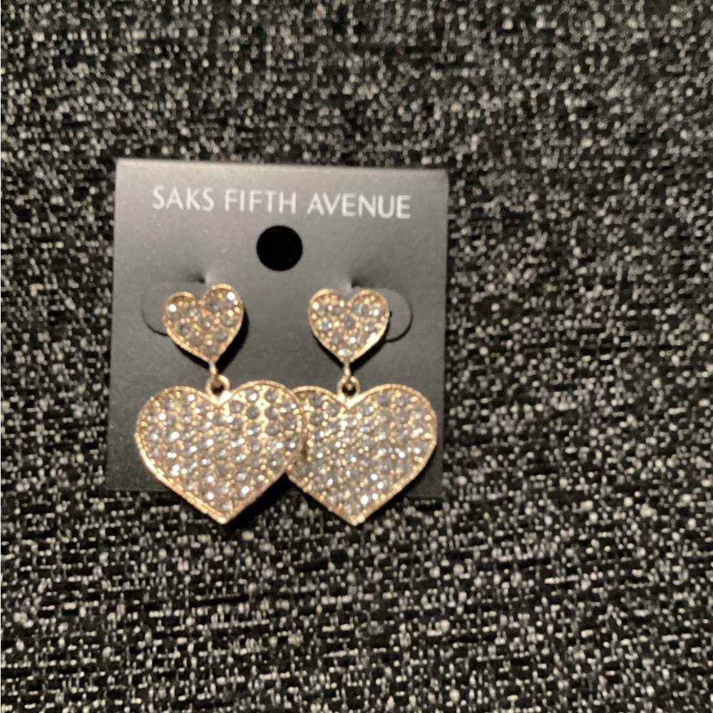 Saks Fifth Avenue Gold and Rhinestone Heart Earrings